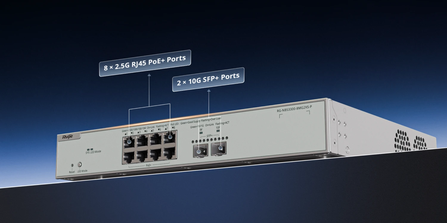 Ruijie RG-NBS3300-8MG2XS-P, 8-Port Muti-Gigabit Layer 2 Managed Switch with 8 x PoE+ Ports, and 2 x SFP+ Uplink Ports thumbnail 5