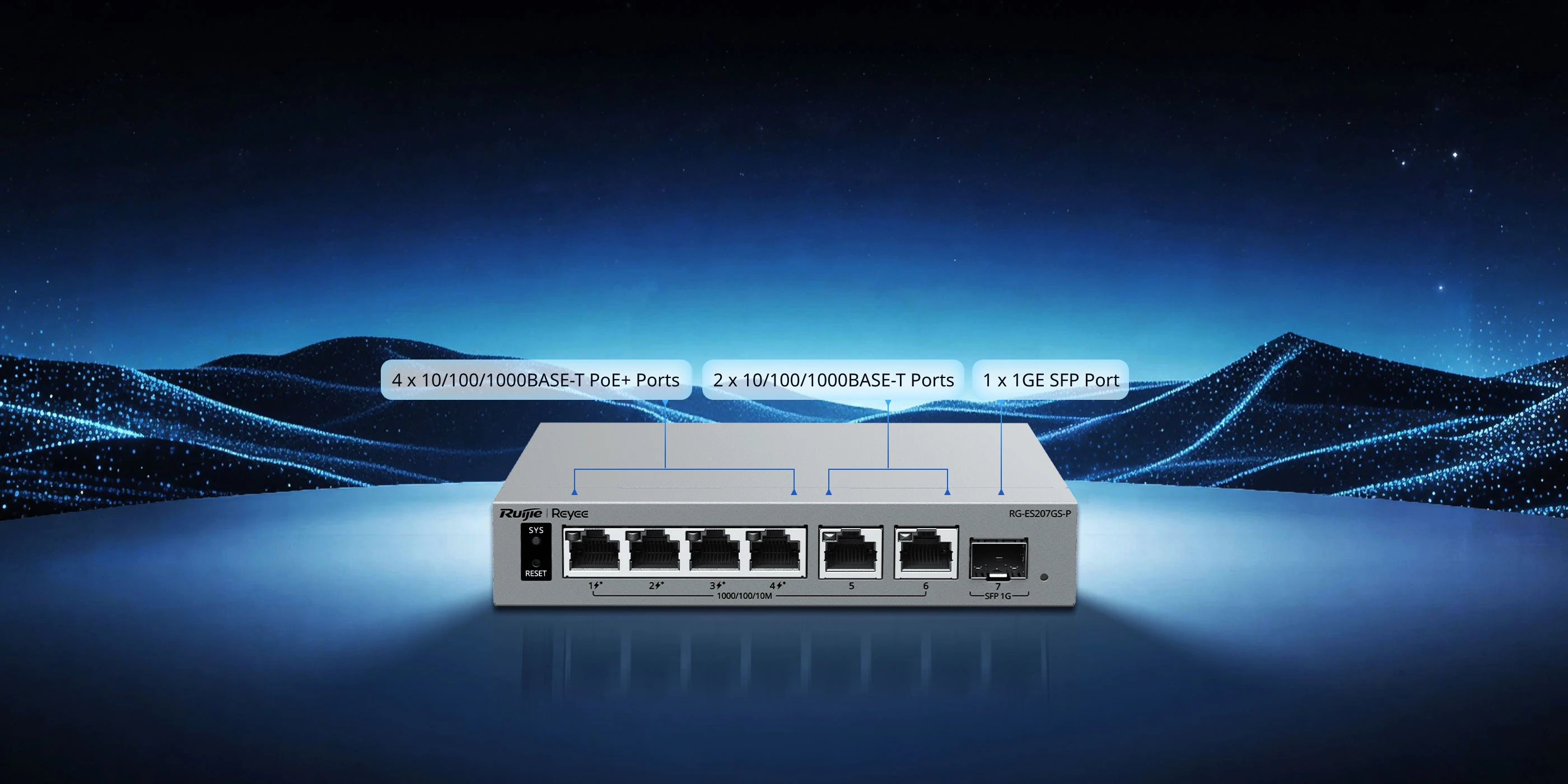 Ruijie RG-ES207GS-P, 6-Port Gigabit Smart Cloud-Managed PoE Switch with 1-Port SFP thumbnail 2
