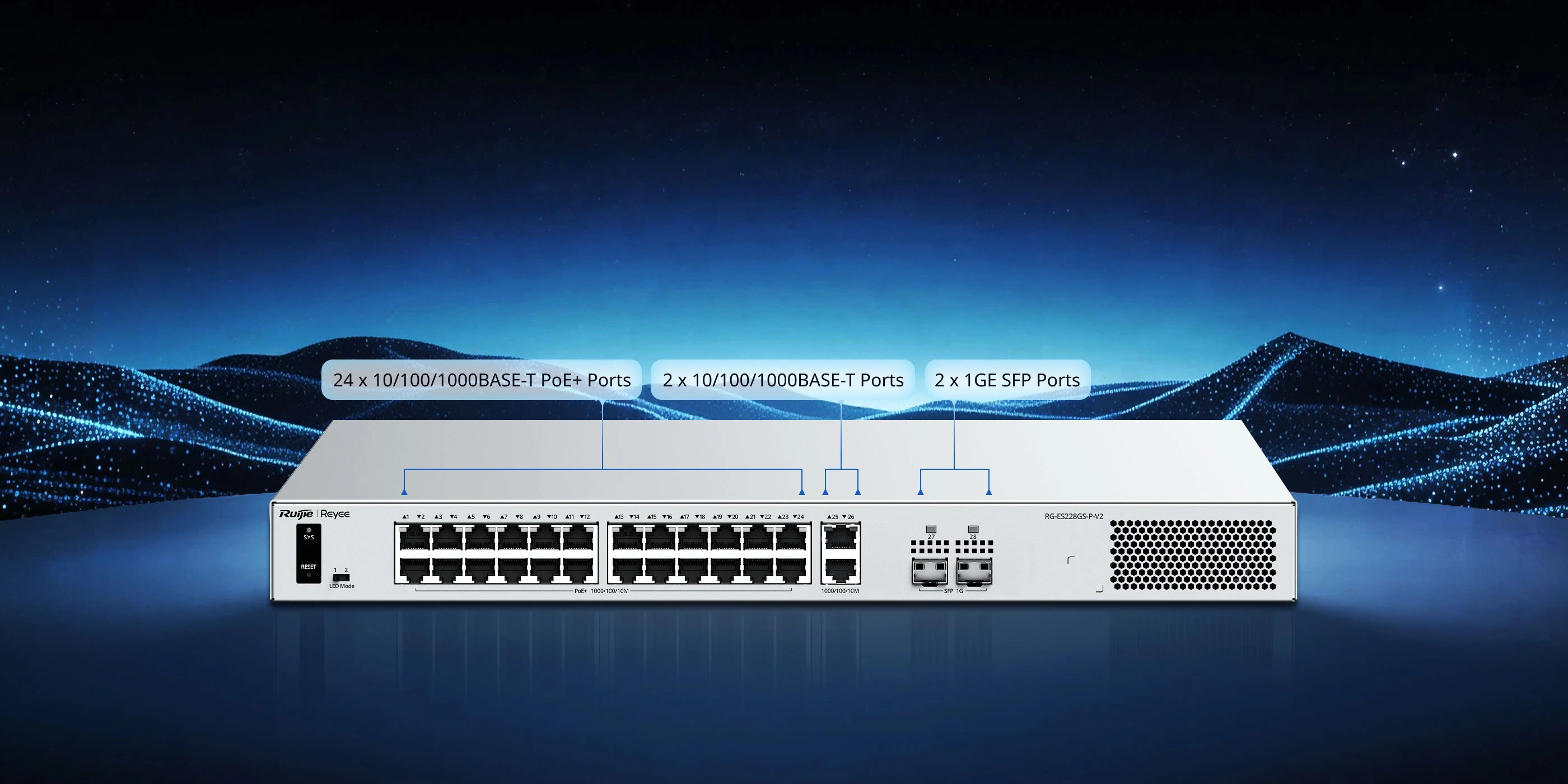 Ruijie RG-ES228GS-P-V2, 26-Port Gigabit Smart Cloud-Managed PoE Switch with 2-Port SFP thumbnail 2