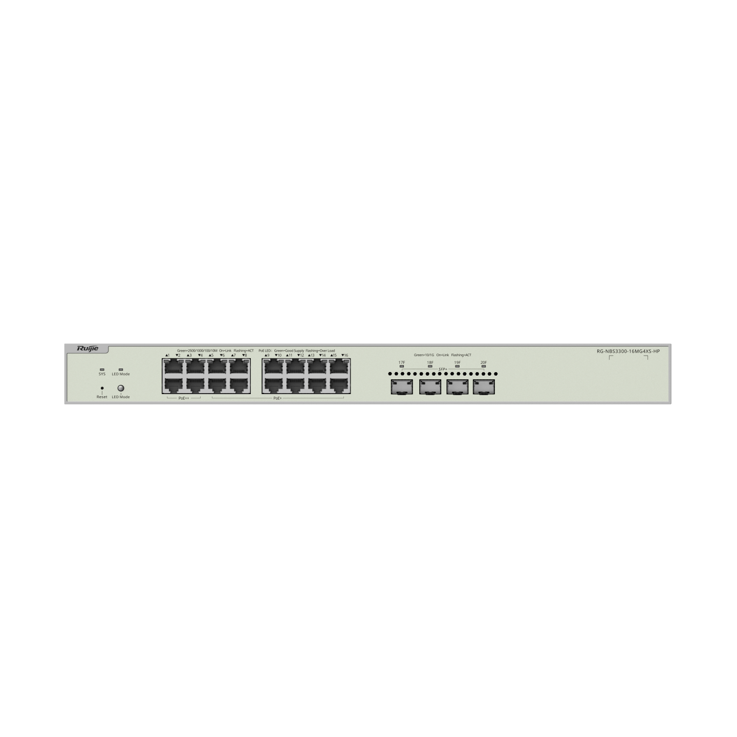 Ruijie RG-NBS3300-16MG4XS-HP, 16-Port Muti-Gigabit Layer 2 Managed Switch with 4 x PoE++ Ports, 12 x PoE+ Ports, and 4 x SFP+ Uplink Ports thumbnail 2