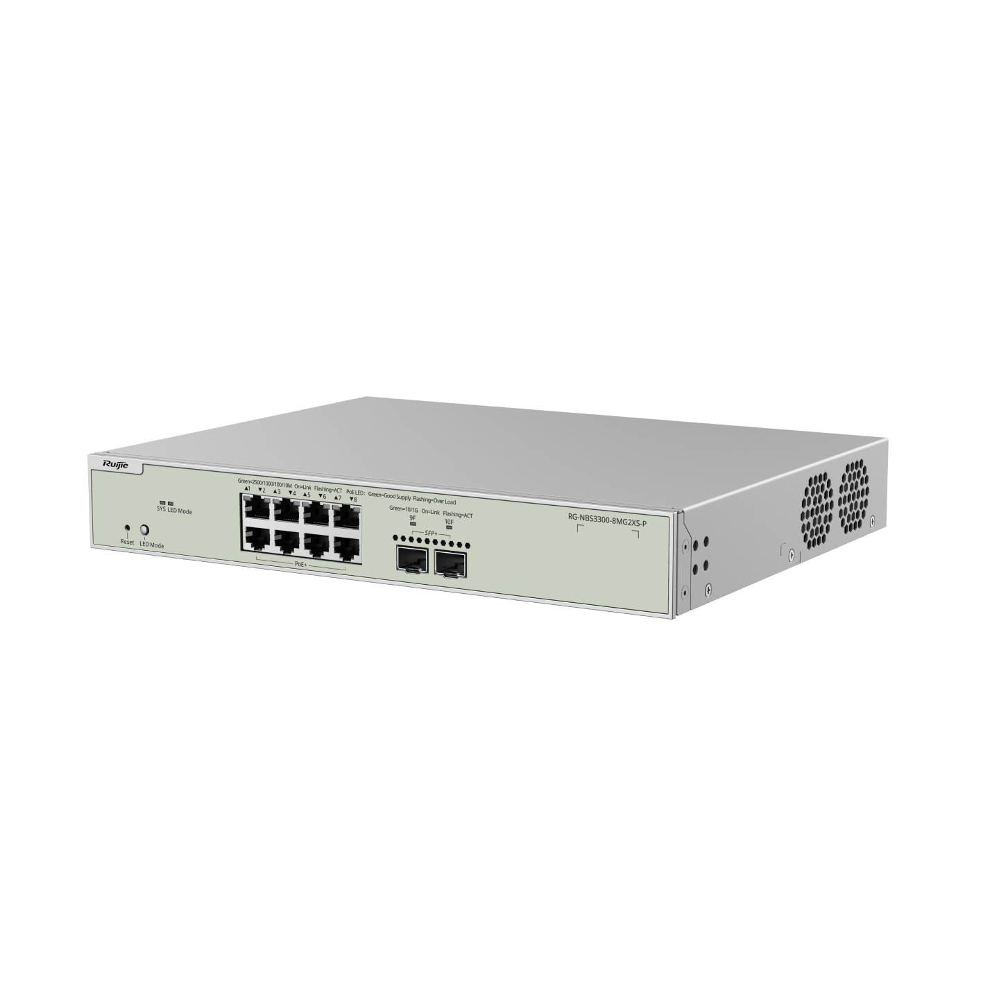 Ruijie RG-NBS3300-8MG2XS-P, 8-Port Muti-Gigabit Layer 2 Managed Switch with 8 x PoE+ Ports, and 2 x SFP+ Uplink Ports thumbnail 2