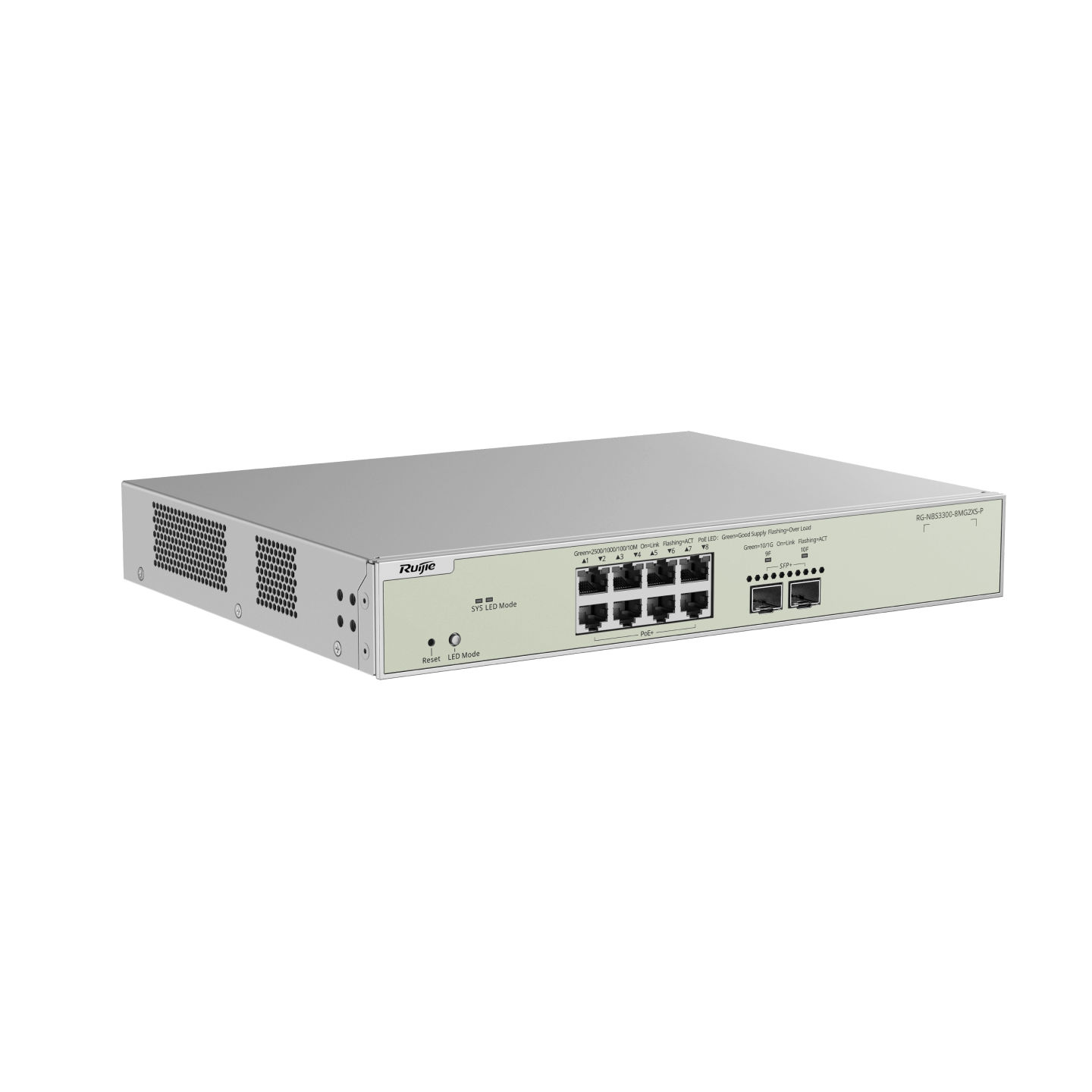 Ruijie RG-NBS3300-8MG2XS-P, 8-Port Muti-Gigabit Layer 2 Managed Switch with 8 x PoE+ Ports, and 2 x SFP+ Uplink Ports thumbnail 4
